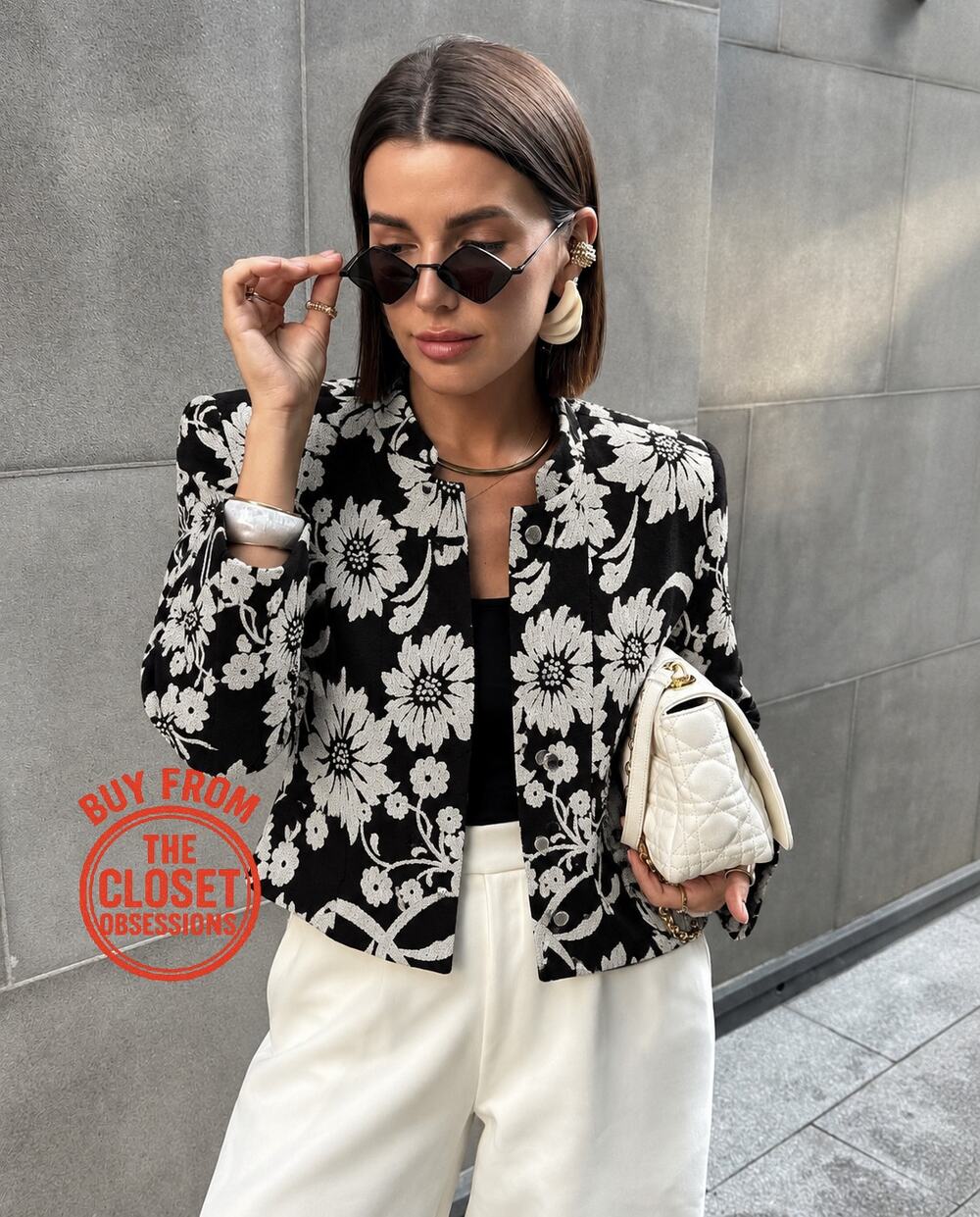 Zara NWT Black White Floral Jacquard Structured Blazer M